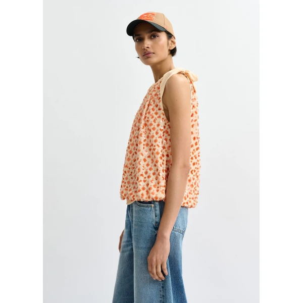 Essentiel Antwerp Orange sequin-embellished asymmetric top with neck-tie ribbon, view 4