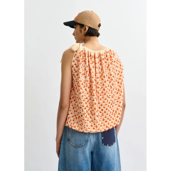 Essentiel Antwerp Orange sequin-embellished asymmetric top with neck-tie ribbon, view 5