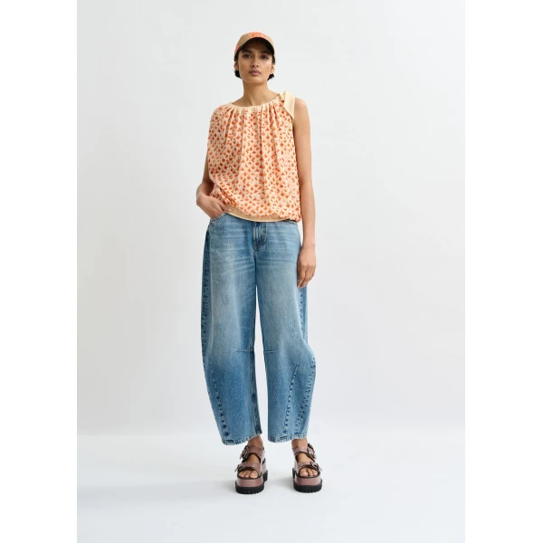 Essentiel Antwerp Orange sequin-embellished asymmetric top with neck-tie ribbon, view 6