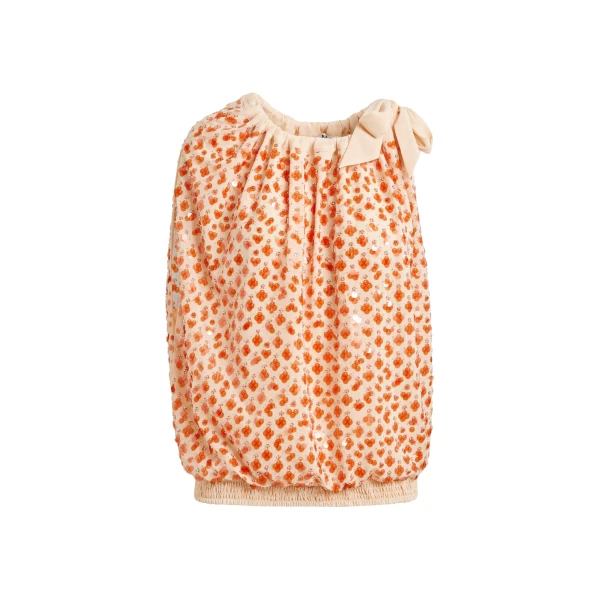 Essentiel Antwerp Orange sequin-embellished asymmetric top with neck-tie ribbon