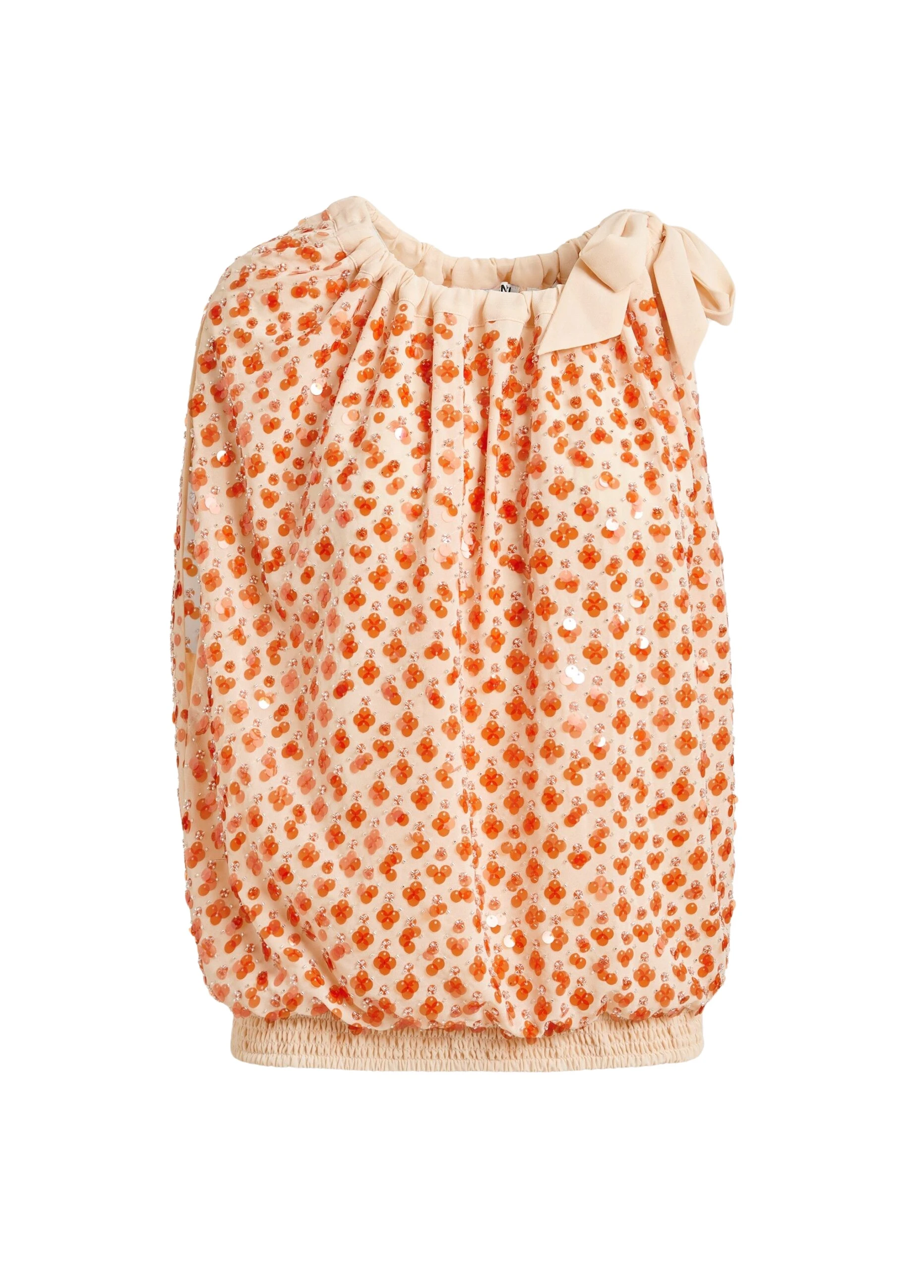 Essentiel Antwerp Orange sequin-embellished asymmetric top with neck-tie ribbon