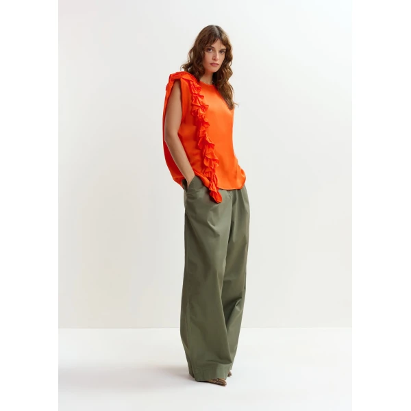 Essentiel Antwerp Orange sleeveless top with ruffle detail, view 4