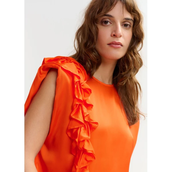 Essentiel Antwerp Orange sleeveless top with ruffle detail, view 5