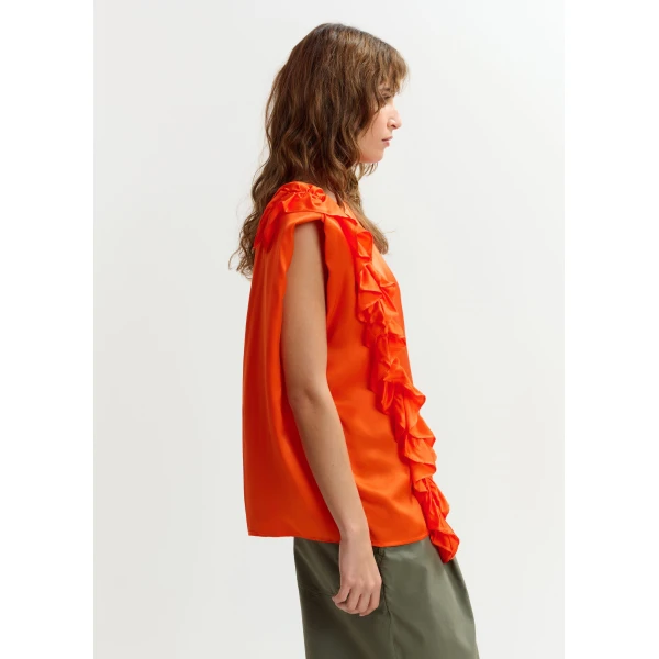 Essentiel Antwerp Orange sleeveless top with ruffle detail, view 6