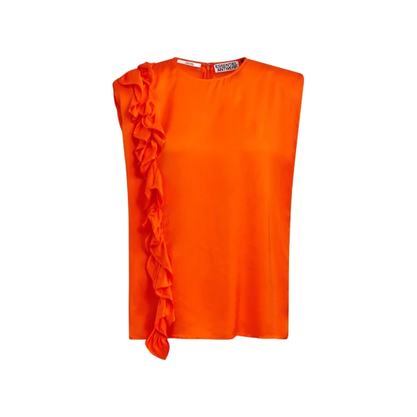 Essentiel Antwerp Orange sleeveless top with ruffle detail