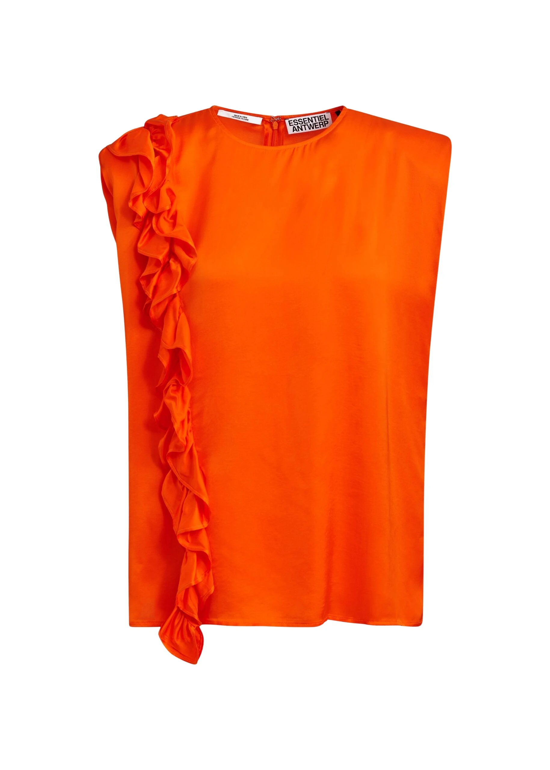 Essentiel Antwerp Orange sleeveless top with ruffle detail