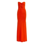 Essentiel Antwerp Orange strapless maxi dress with sculpted ruching and a subtle cut-out detail