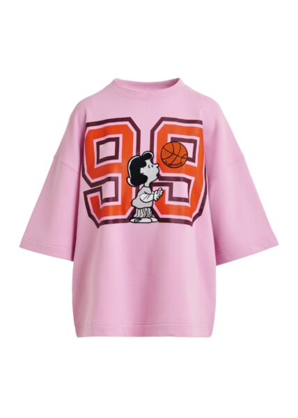 Pink T-shirt with appliquéd Peanuts™ Lucy patch and text print