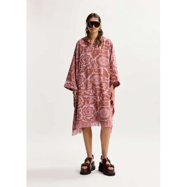 Essentiel Antwerp Pink and brown floral jacquard cotton-blend midi dress with hood, view 3