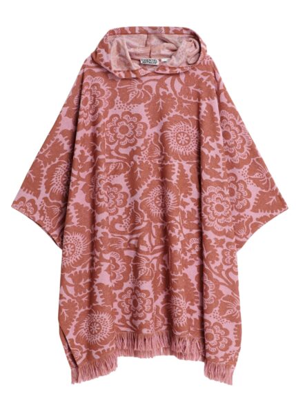 Pink and brown floral jacquard cotton-blend midi dress with hood