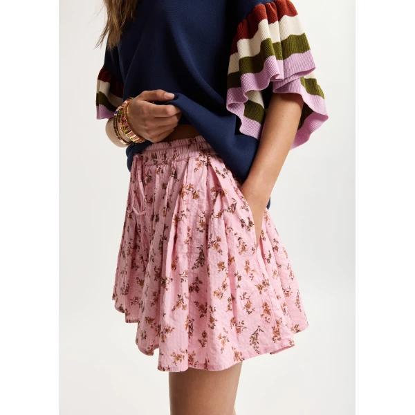 Essentiel Antwerp Pink and brown floral print cotton shorts, view 4