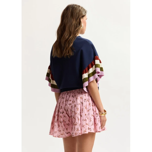 Essentiel Antwerp Pink and brown floral print cotton shorts, view 6