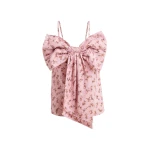 Essentiel Antwerp Pink and brown floral print cotton top with bow detail