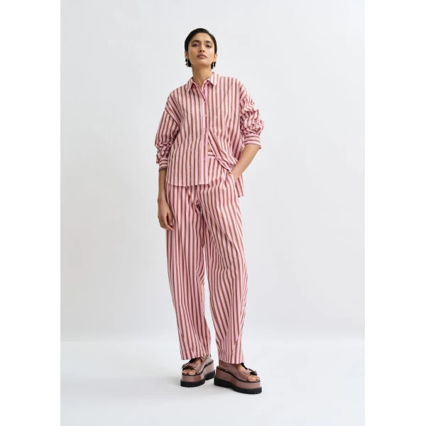 Essentiel Antwerp Pink and brown striped tapered-leg pants, view 3