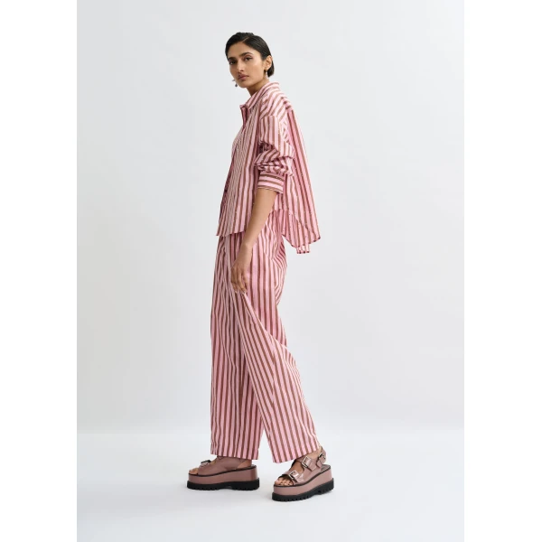 Essentiel Antwerp Pink and brown striped tapered-leg pants, view 4