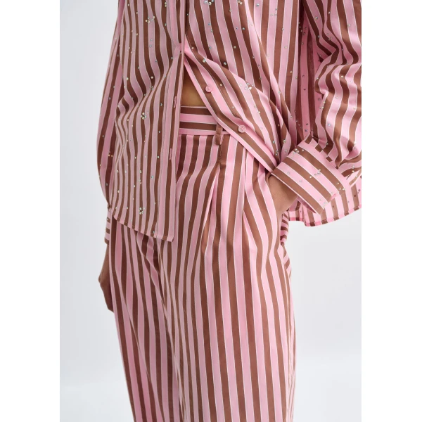 Essentiel Antwerp Pink and brown striped tapered-leg pants, view 5