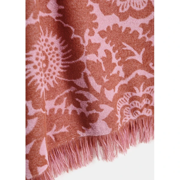 Essentiel Antwerp Pink and brown textured floral jacquard cotton-blend top with fringed trims, view 6