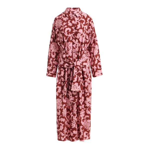 Essentiel Antwerp Pink and dark red cotton shirt dress with faux-sleeve detailing