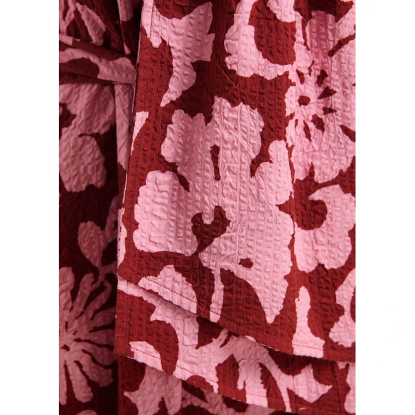 Essentiel Antwerp Pink and dark red floral print babydoll midi dress with bow detail, view 6