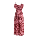 Essentiel Antwerp Pink and dark red floral print babydoll midi dress with bow detail
