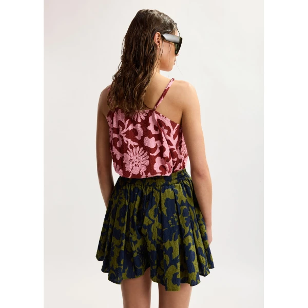 Essentiel Antwerp Pink and dark red floral print cotton top with bow detail, view 5