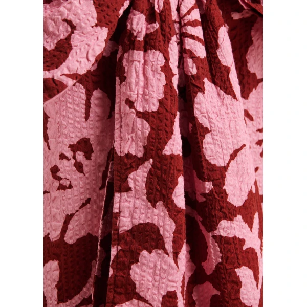 Essentiel Antwerp Pink and dark red floral print cotton top with bow detail, view 6