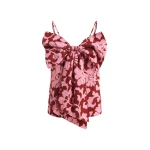 Essentiel Antwerp Pink and dark red floral print cotton top with bow detail