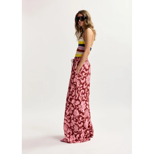 Essentiel Antwerp Pink and dark red wide-leg pants with contrast stitching, view 3