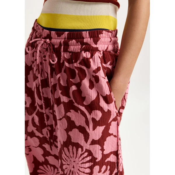 Essentiel Antwerp Pink and dark red wide-leg pants with contrast stitching, view 4