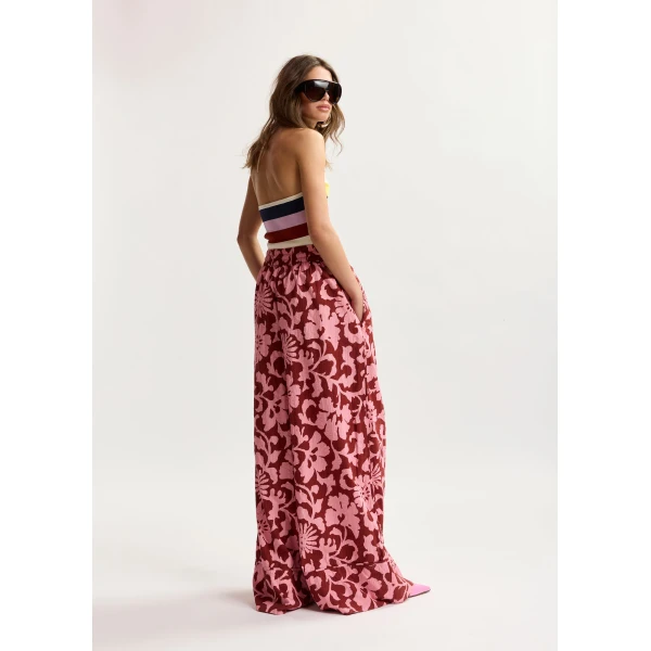 Essentiel Antwerp Pink and dark red wide-leg pants with contrast stitching, view 5