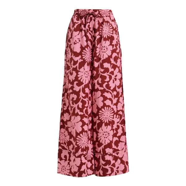 Essentiel Antwerp Pink and dark red wide-leg pants with contrast stitching