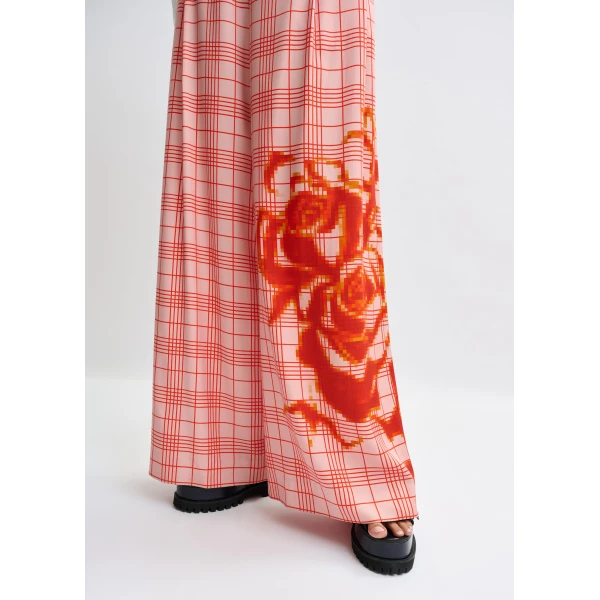 Essentiel Antwerp Pink and red checked wide-leg pants with placed print, view 6