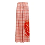 Essentiel Antwerp Pink and red checked wide-leg pants with placed print