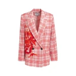 Essentiel Antwerp Pink and red double-breasted blazer with placed pixel print