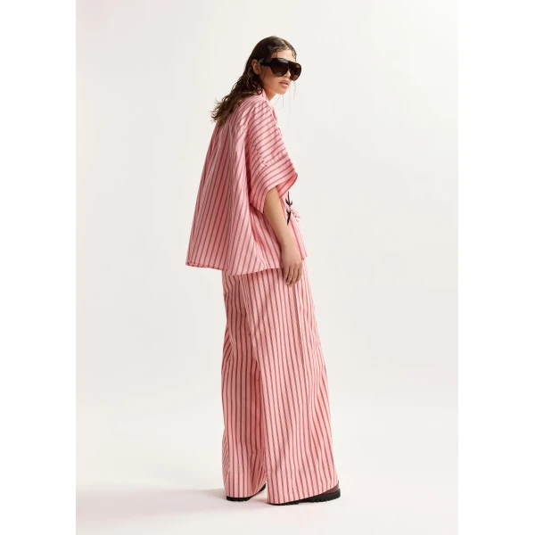 Essentiel Antwerp Pink and red striped cotton wide-leg pants, view 4