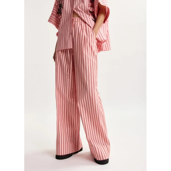 Essentiel Antwerp Pink and red striped cotton wide-leg pants, view 5
