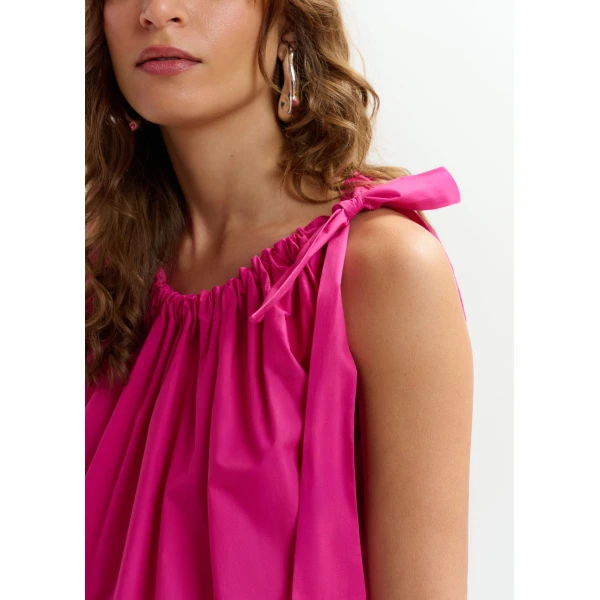 Essentiel Antwerp Pink asymmetric top with neck tie ribbon, view 5