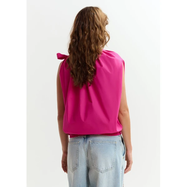 Essentiel Antwerp Pink asymmetric top with neck tie ribbon, view 6
