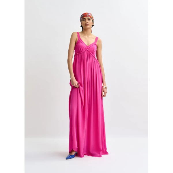 Essentiel Antwerp Pink babydoll maxi dress with empire waistline, view 3