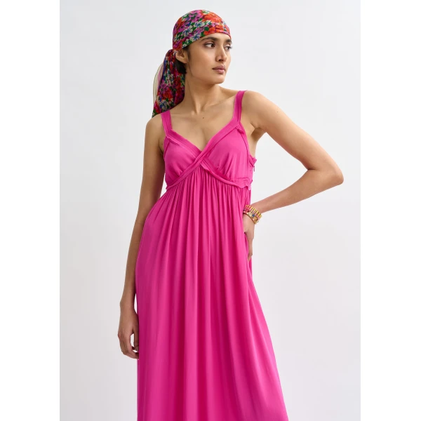 Essentiel Antwerp Pink babydoll maxi dress with empire waistline, view 4