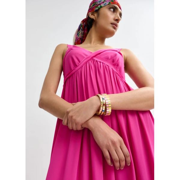 Essentiel Antwerp Pink babydoll maxi dress with empire waistline, view 5