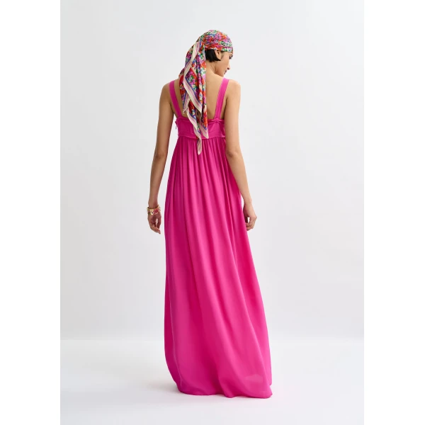 Essentiel Antwerp Pink babydoll maxi dress with empire waistline, view 6