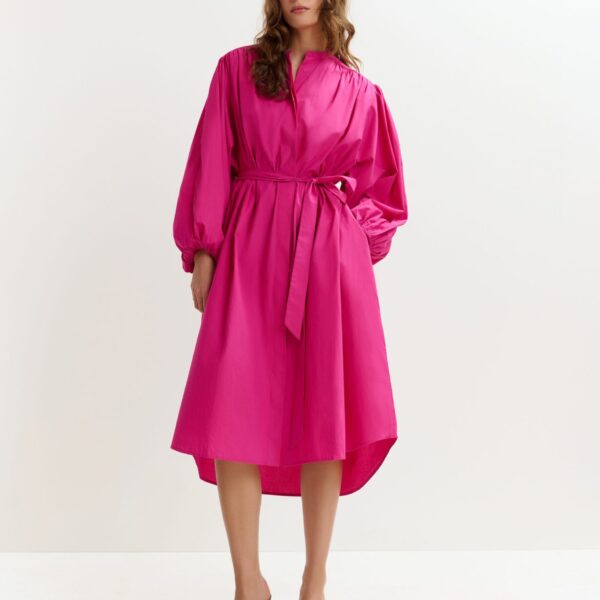 Essentiel Antwerp Pink knee-length shirt dress with mandarin collar, view 3