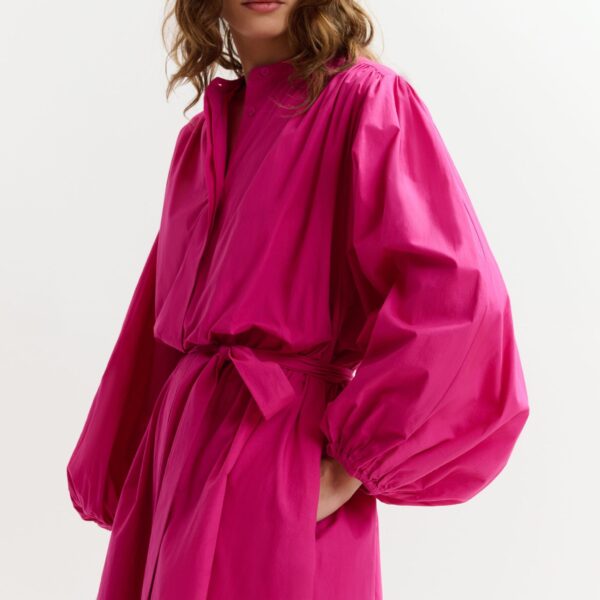 Essentiel Antwerp Pink knee-length shirt dress with mandarin collar, view 4