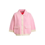 Essentiel Antwerp Pink knit cardigan with flower buttons and off-white contrasting trims