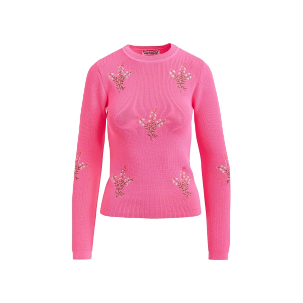 Essentiel Antwerp Pink knitted sweater with floral embroideries