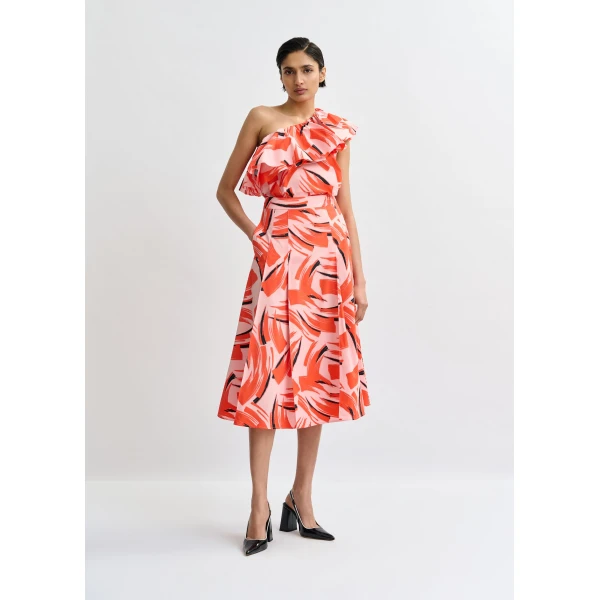 Essentiel Antwerp Pink, orange and black asymmetric ruffle top, view 5