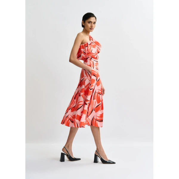 Essentiel Antwerp Pink, orange and black asymmetric ruffle top, view 6