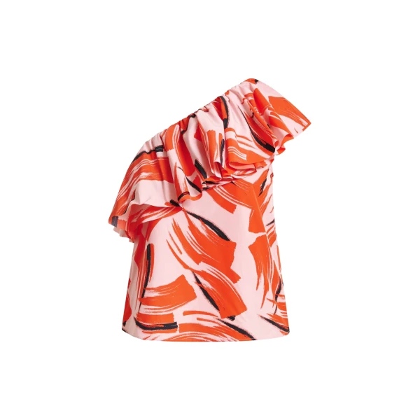 Essentiel Antwerp Pink, orange and black asymmetric ruffle top