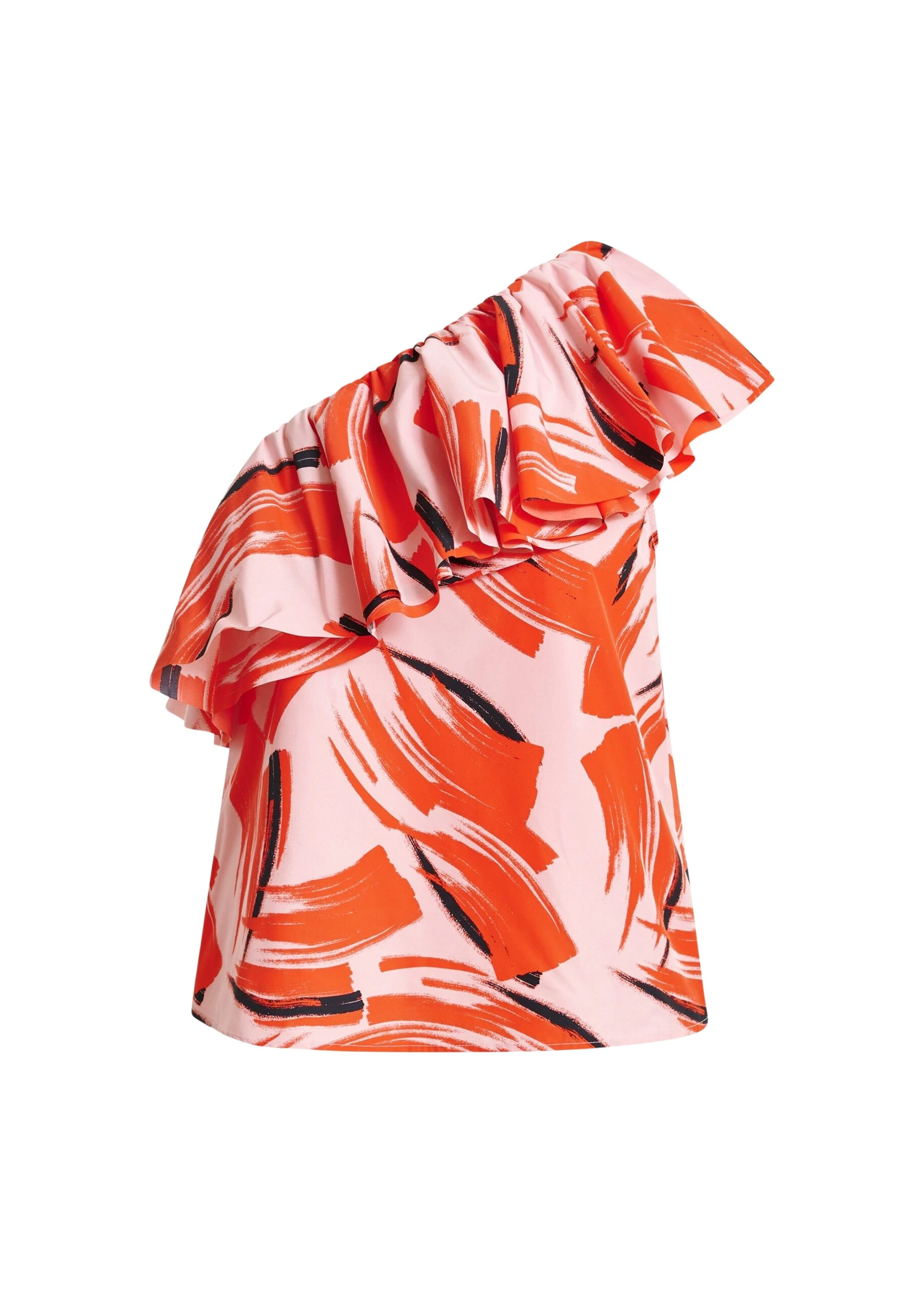Essentiel Antwerp Pink, orange and black asymmetric ruffle top